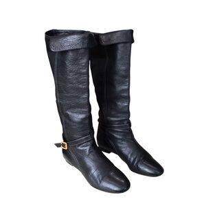 Chloe Black Genuine Leather/ Lining Knee-High Buckle Boots 39